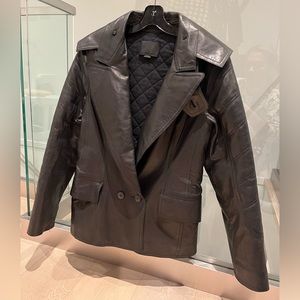 Alexander Wang Black Leather Double-Breasted Peacoat
